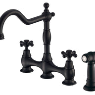 Opulence 2H Bridge Kitchen Faucet w/ Cross Handles w/ Spray 1.75gpm Satin Black
