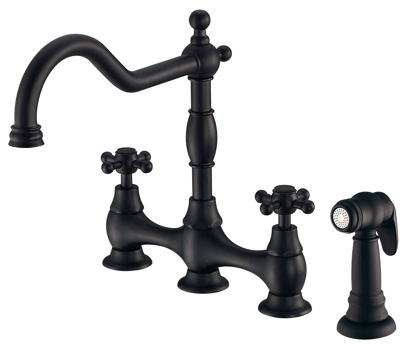 Opulence 2H Bridge Kitchen Faucet w/ Cross Handles w/ Spray 1.75gpm Satin Black