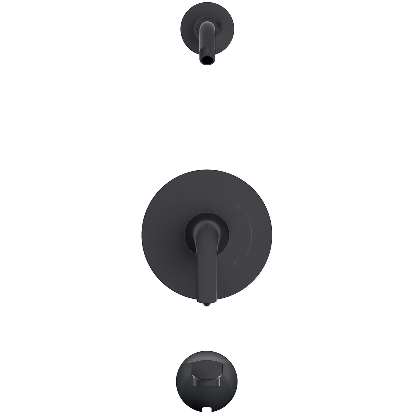 Lemora 1H Tub & Shower Trim Kit & Treysta Cartridge with Diverter on Valve Less Showerhead Satin Black